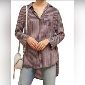 Anthropologie Striped Button Down Shirt - Red and White